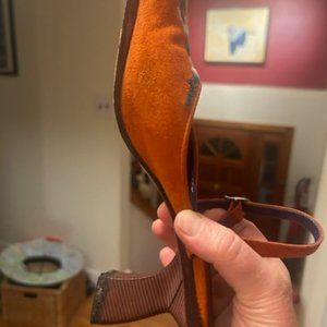 orange suede slingbacks